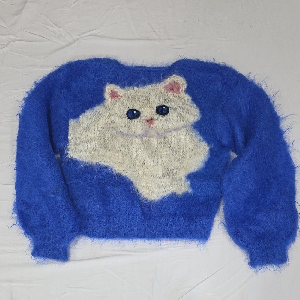 Vintage Couture Knit Cat Sweater By Ann Arundell